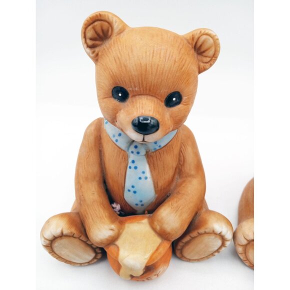 Set of 2 Homco Bears Mama with Apples Papa with a Honey Pot 4 inches Vintage 80s - Picture 4 of 12